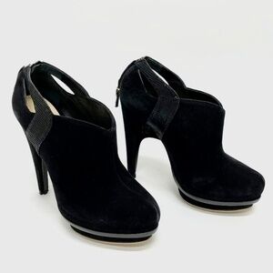 Fendi Vero Cuoio black suede platform ankle bootie.